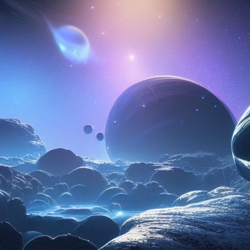 Sapphire Planet Reflecting Light in Deep Space