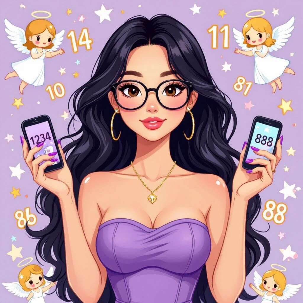 Anime Girl with Angel Numbers in Pastel Purple