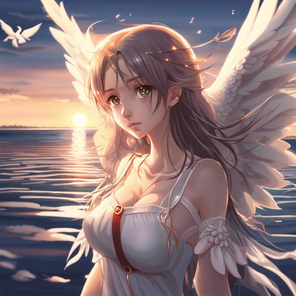 Anime Angel at Sunset Lake