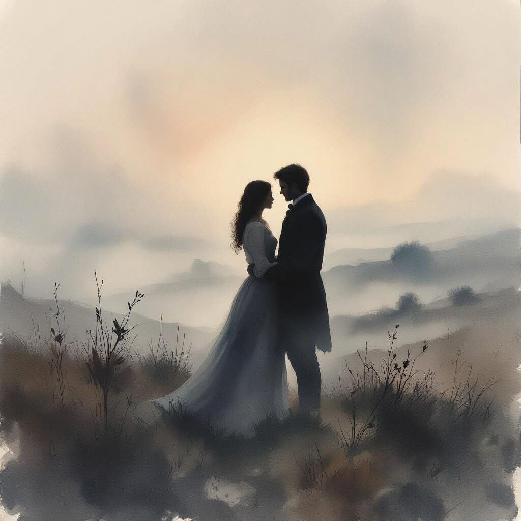 Ethereal Watercolor Landscape with Couple