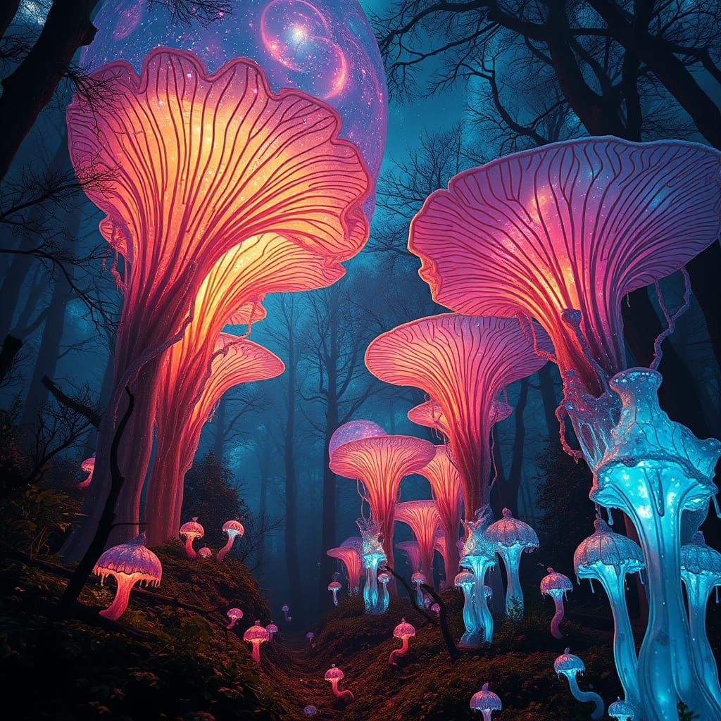 Surreal Cosmic Forest with Iridescent Arches and Shimmering ...