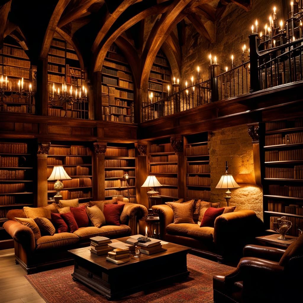 Hidden Candlelit Library in Medieval Castle