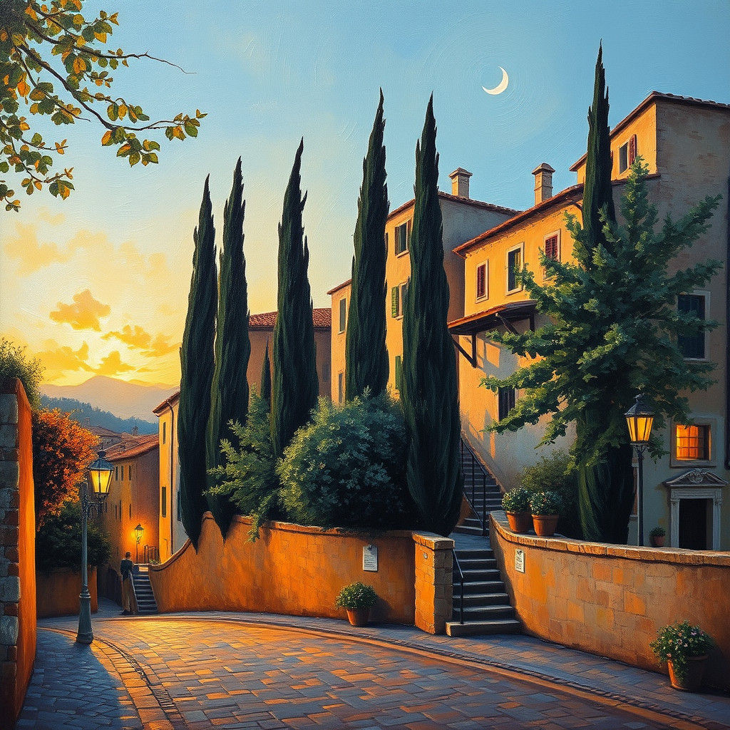 Italian Evening Scene in Neo-Expressionist Style