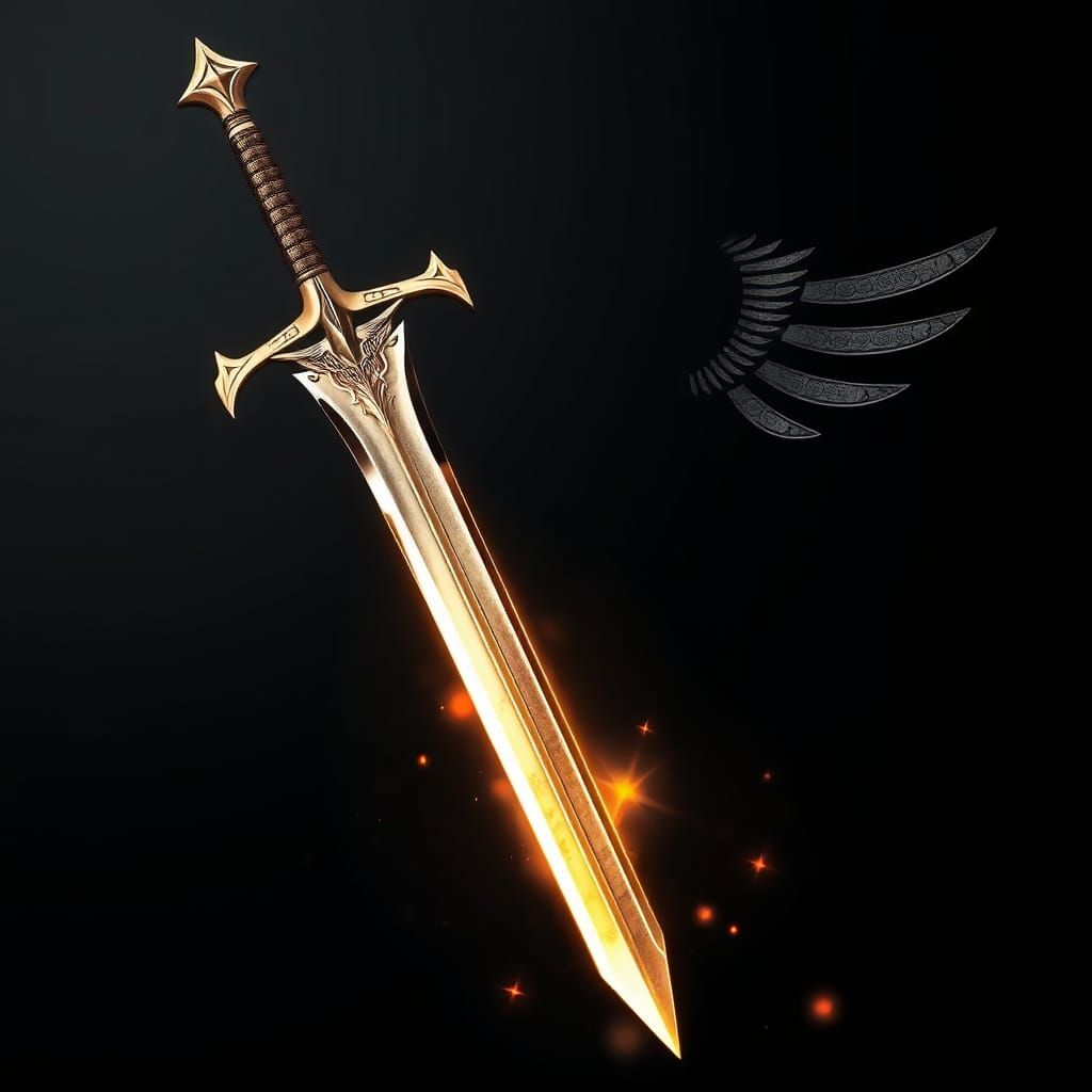 Mighty Blonde Angel with Golden Sword and Enormous Wings