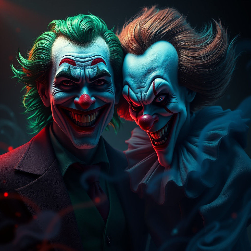 Joker and Pennywise in Mystical Realm, as Concept Art