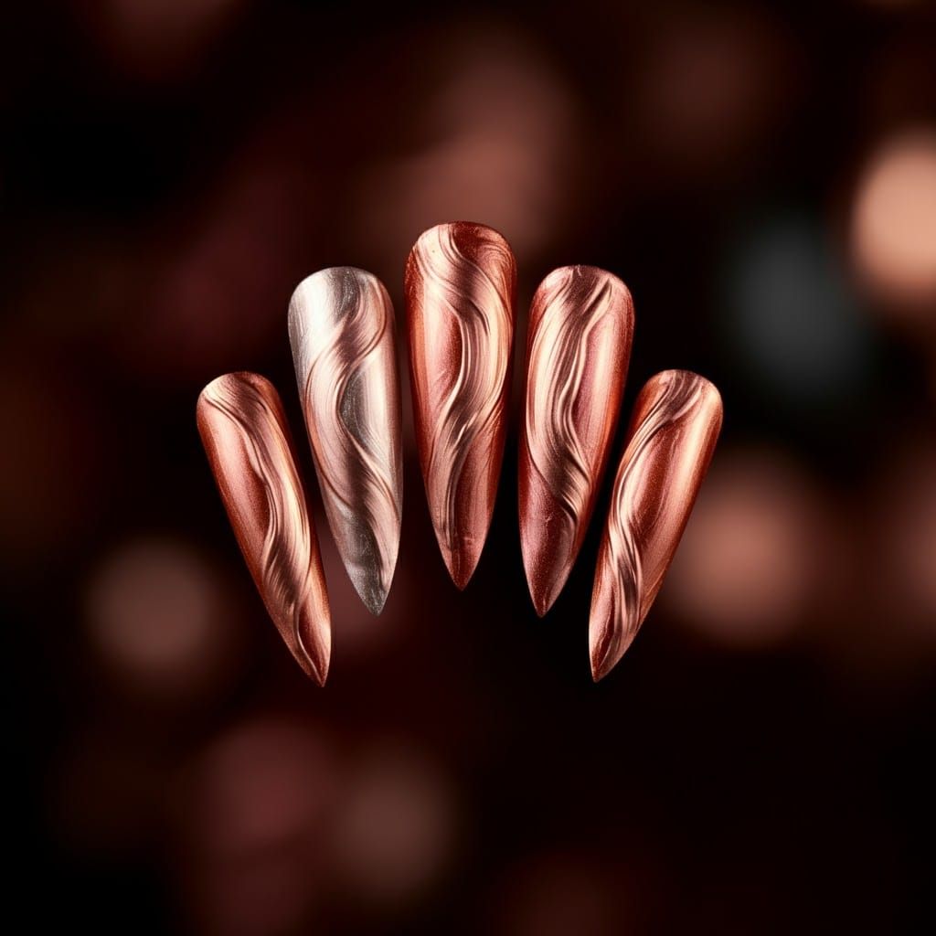 Rose Gold Abstract Nail Art in Metallic Shades