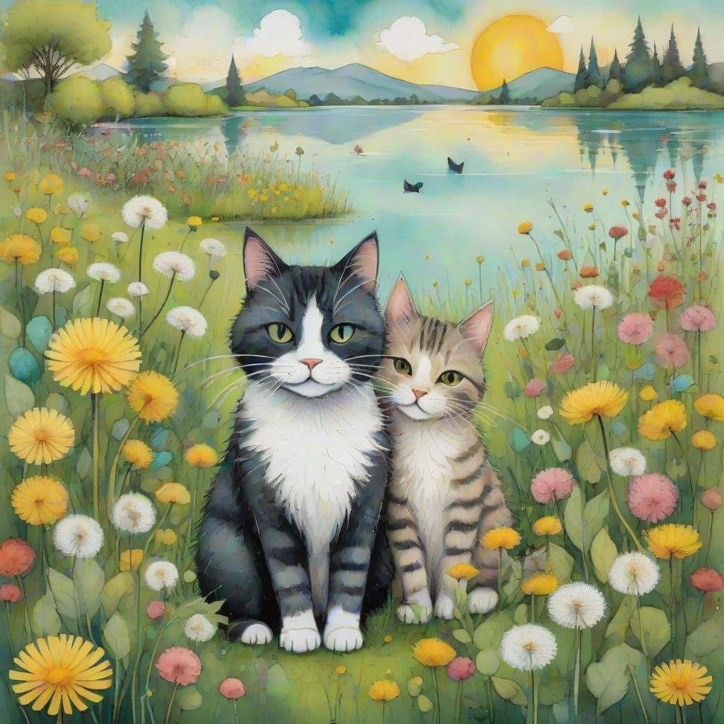 Vibrant Garden Scene with Cartoonish Whimsy