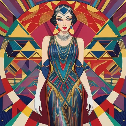 Art Deco Burlesque Woman with Jewel Headdress