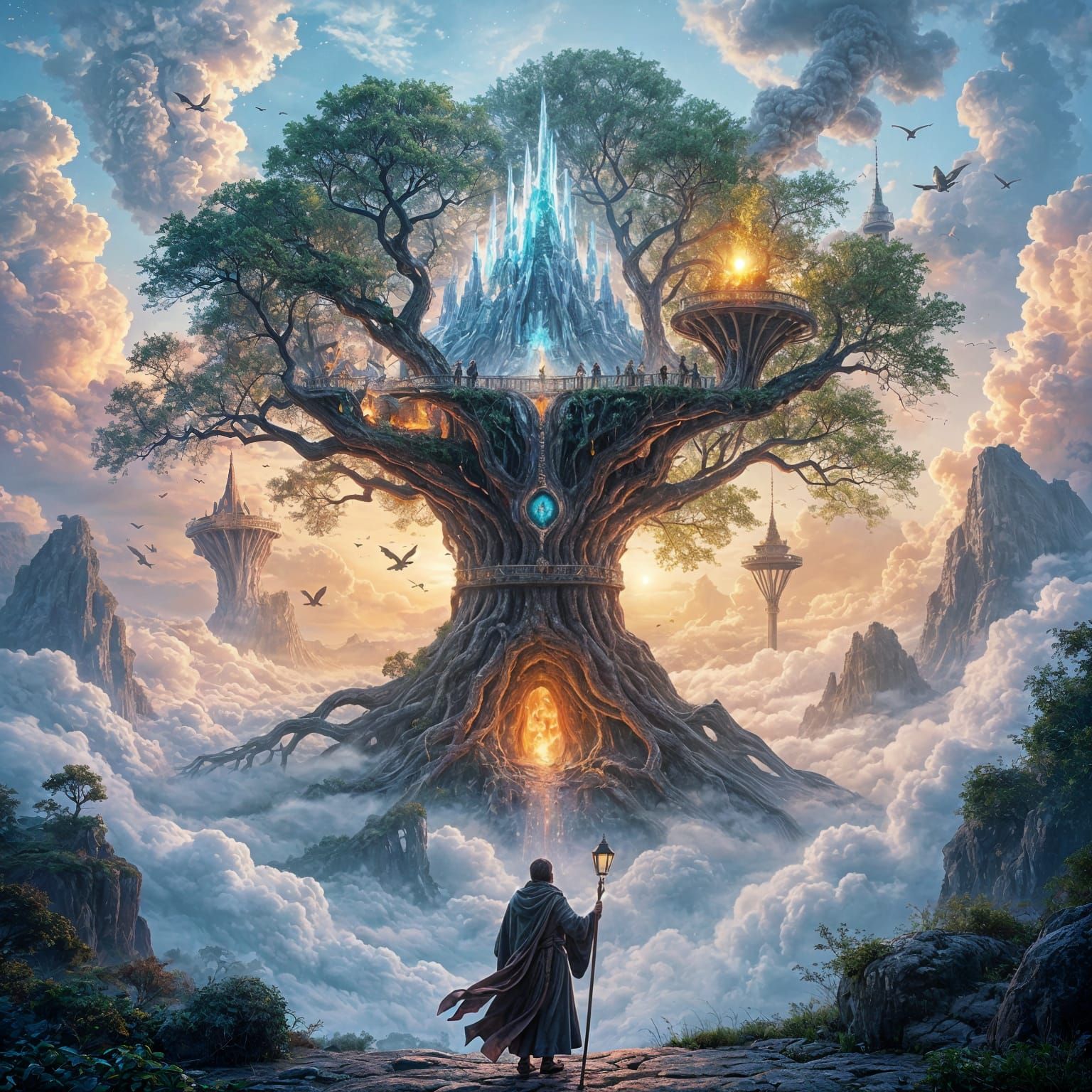 Tree of Worlds Connecting Realities in Fog