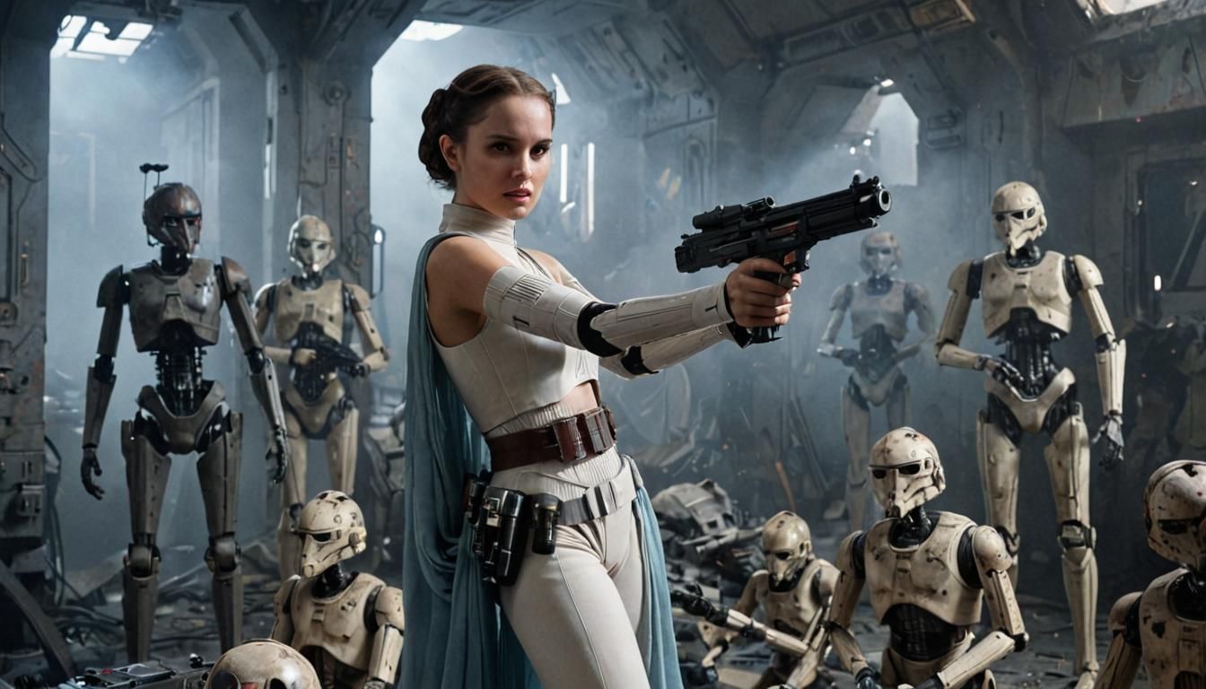 Padme Amidala in Smokey Battlefield: Photorealistic Sci-Fi