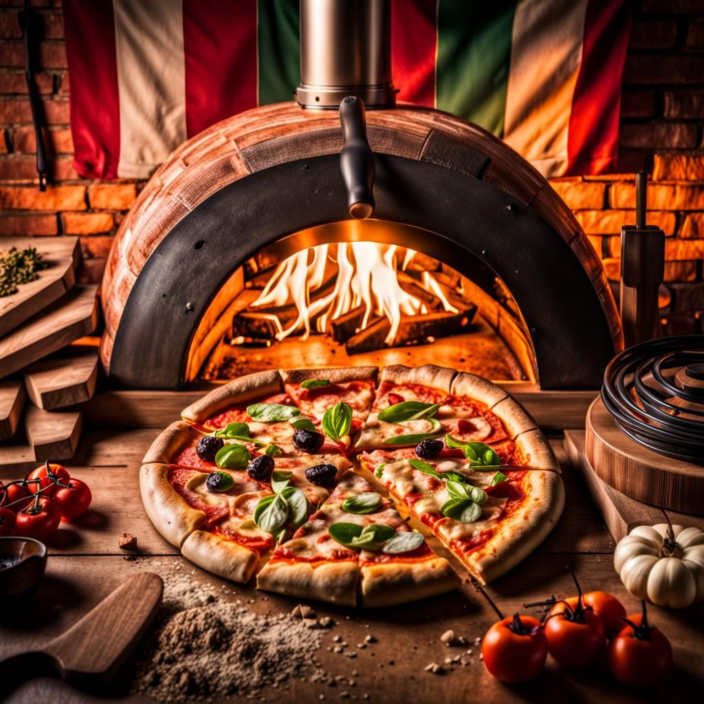 Hyperrealistic Pizza Oven with Burning Fire