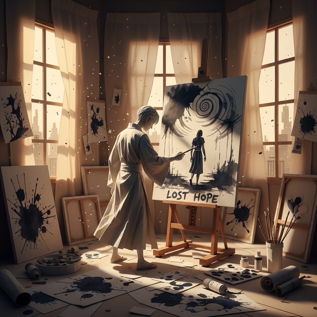 Papercraft Artist Studio in Cinematic Light