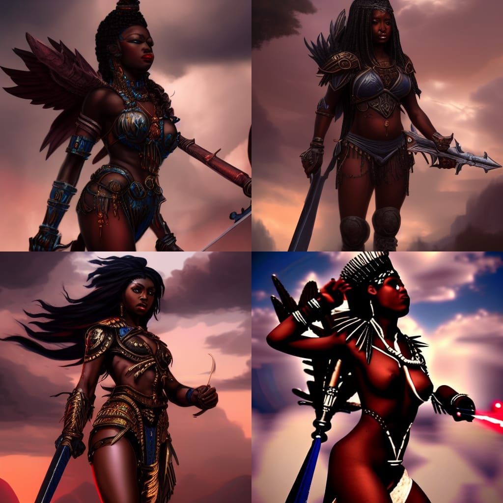 Ebony Goddess of War: Detailed Matte Painting