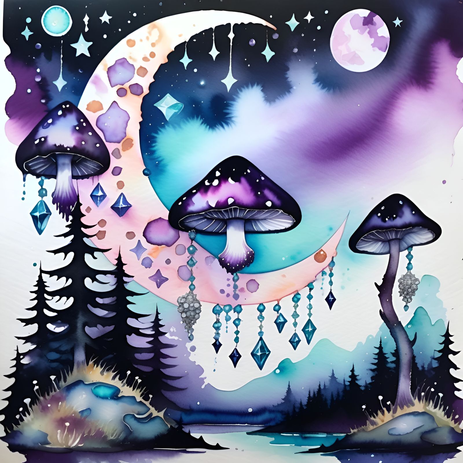 Pastel Goth Crescent Moon with Crystals