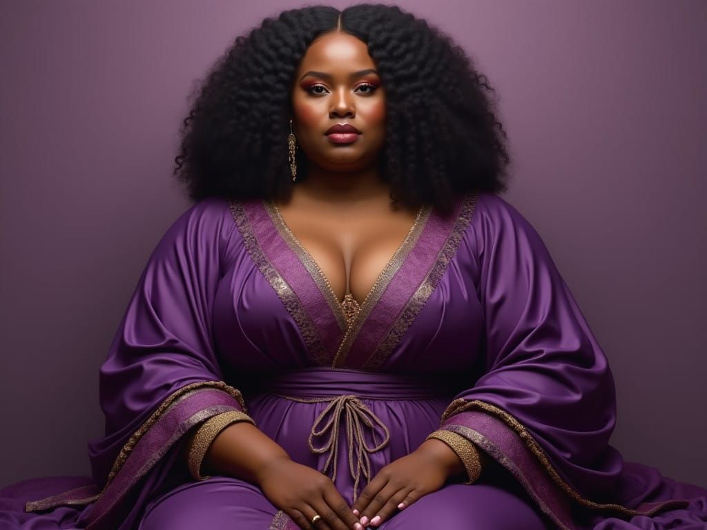 Regal Afrocentric Mona Lisa in Vibrant Purple, Highly Detail...