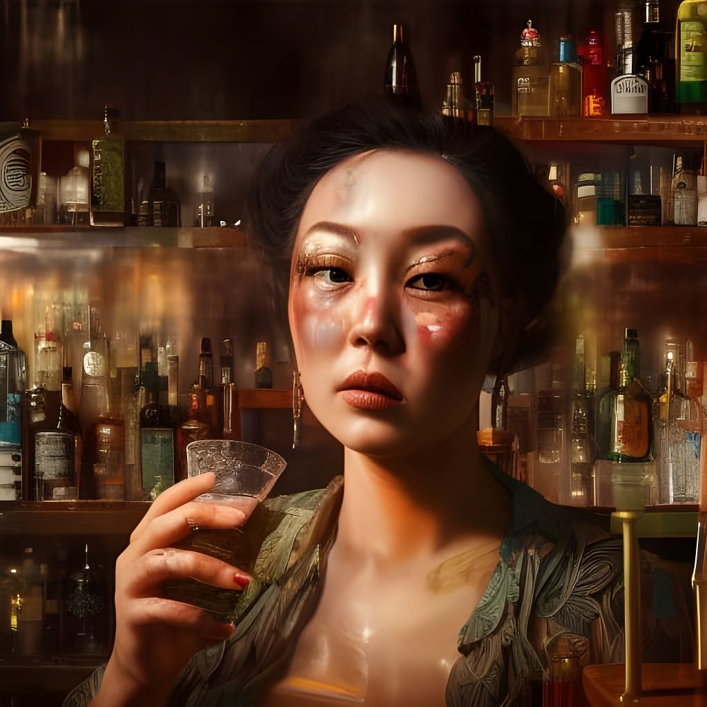 Majestic Female Bartender in Saloon: Hyperdetailed Portrait