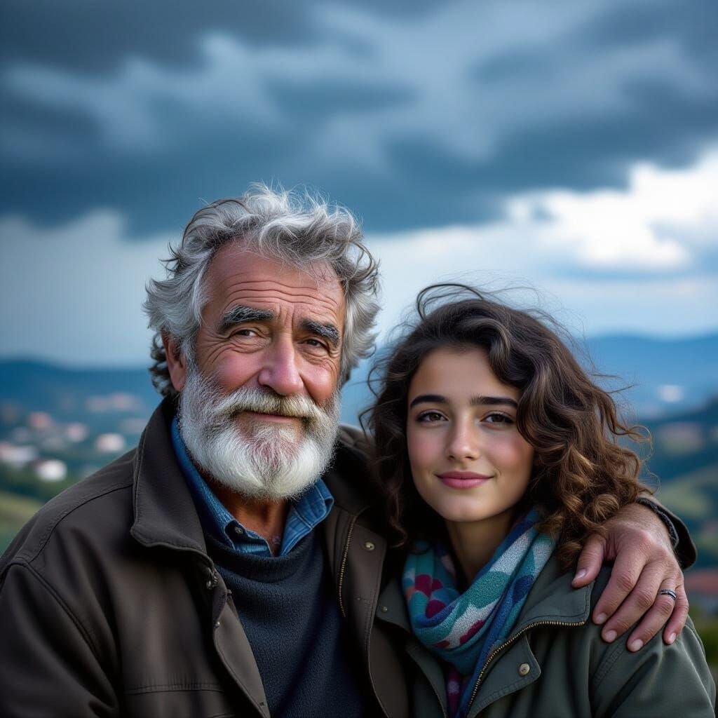 Italian Family Portrait on Hilltop Before Storm