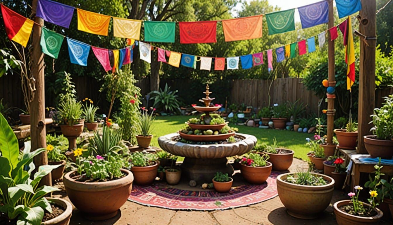 Vibrant Hippie Community Garden in a Dreamlike Studio