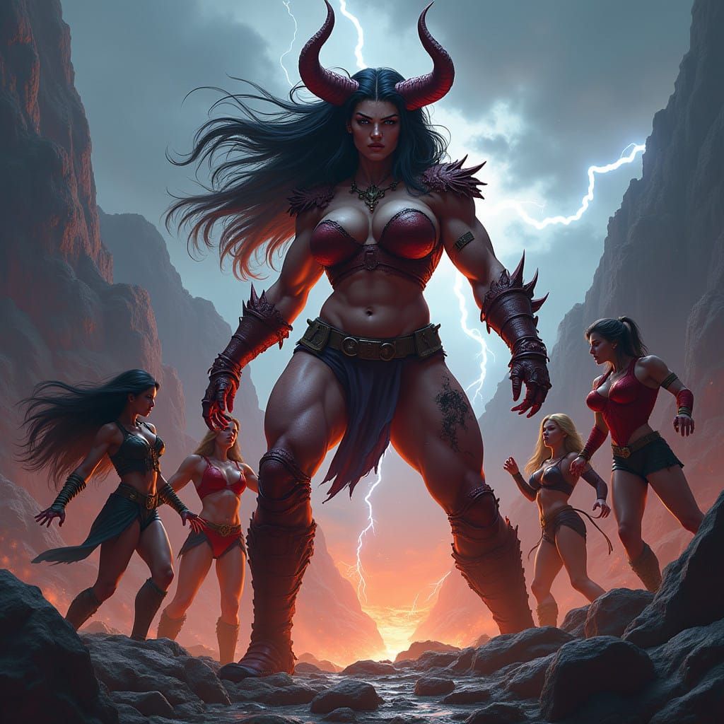 Heroines Bind a Powerful Demoness in Epic Fantasy Art