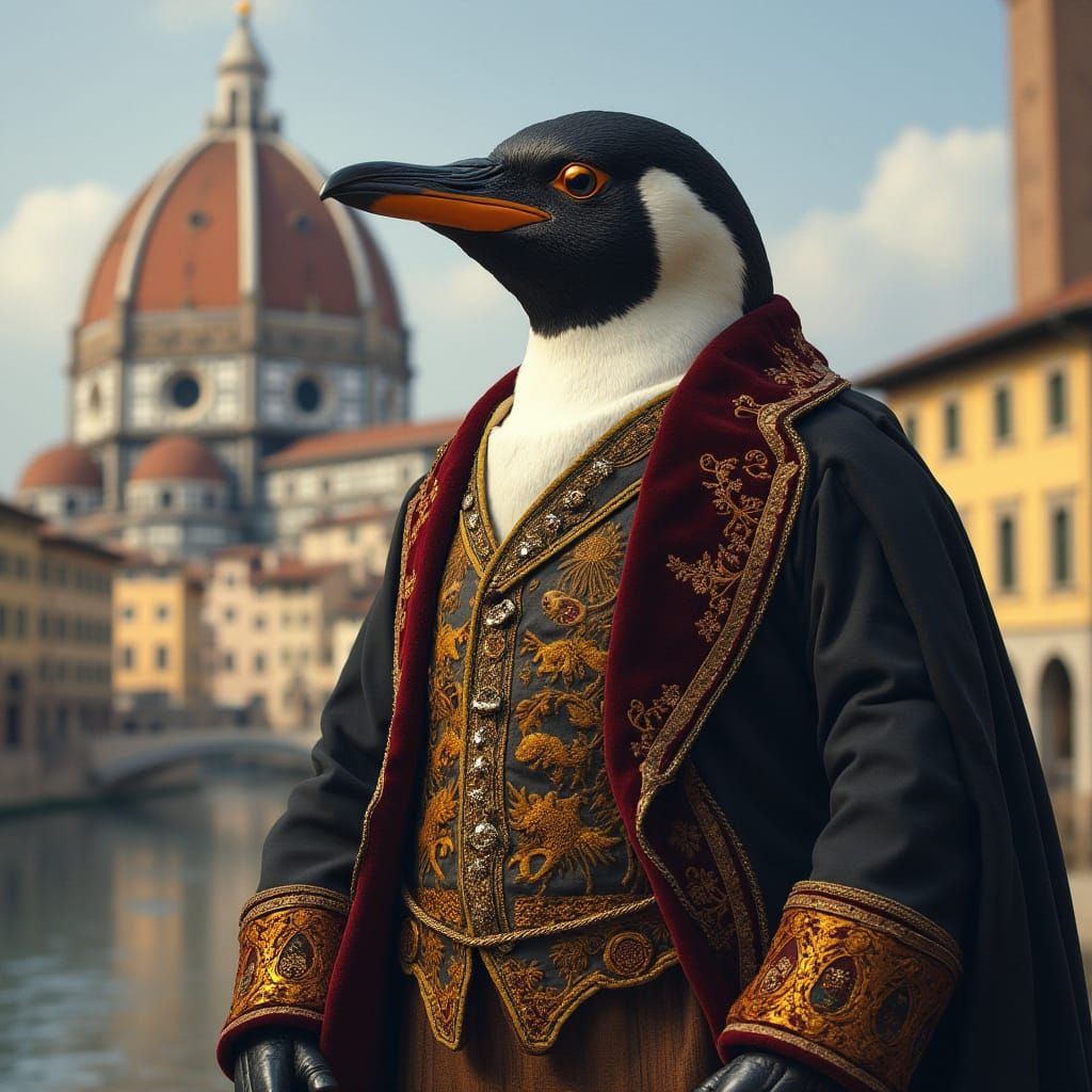 Penguin in Renaissance Florence, Leonardo da Vinci Style