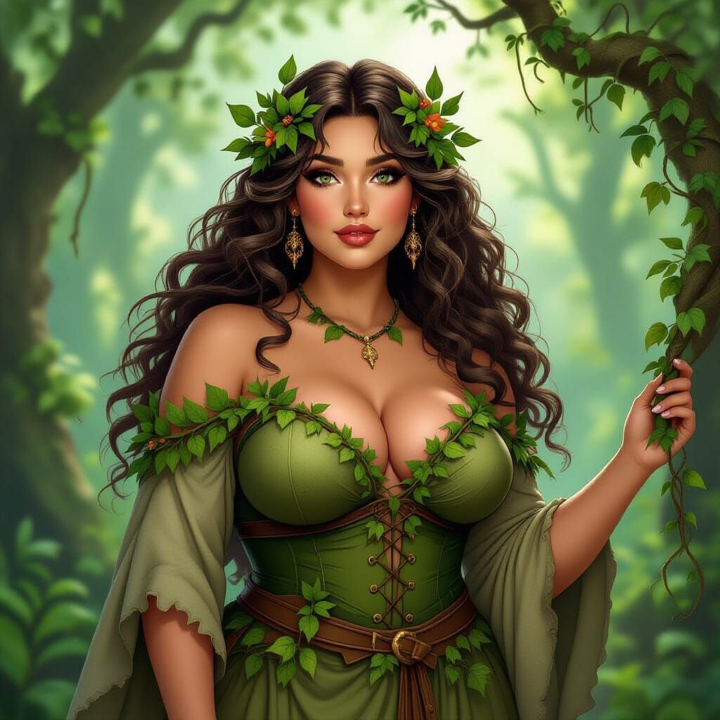 Voluptuous Dryad in Ancient Forest, Dreamlike Art