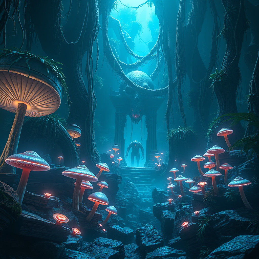 Ancient Jungle Horror in Sci-Fi Style