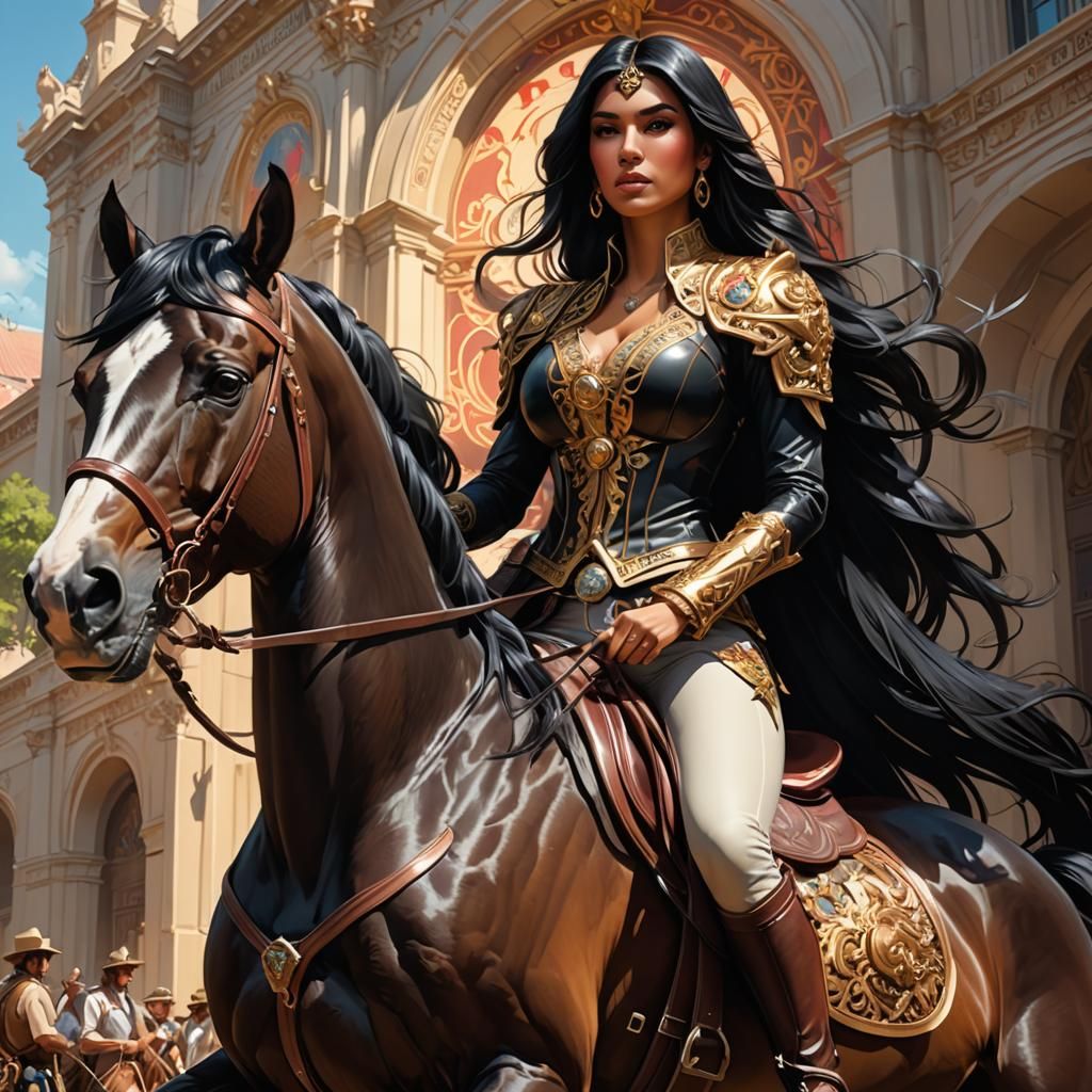 Latina Woman Portrait Riding a Horse