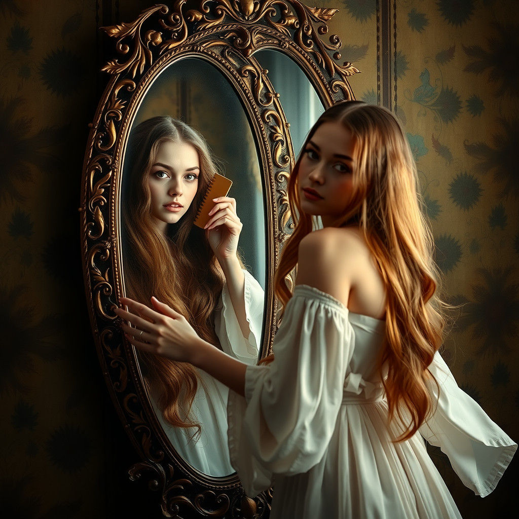 Surreal Recursive Portrait in Art Nouveau Style