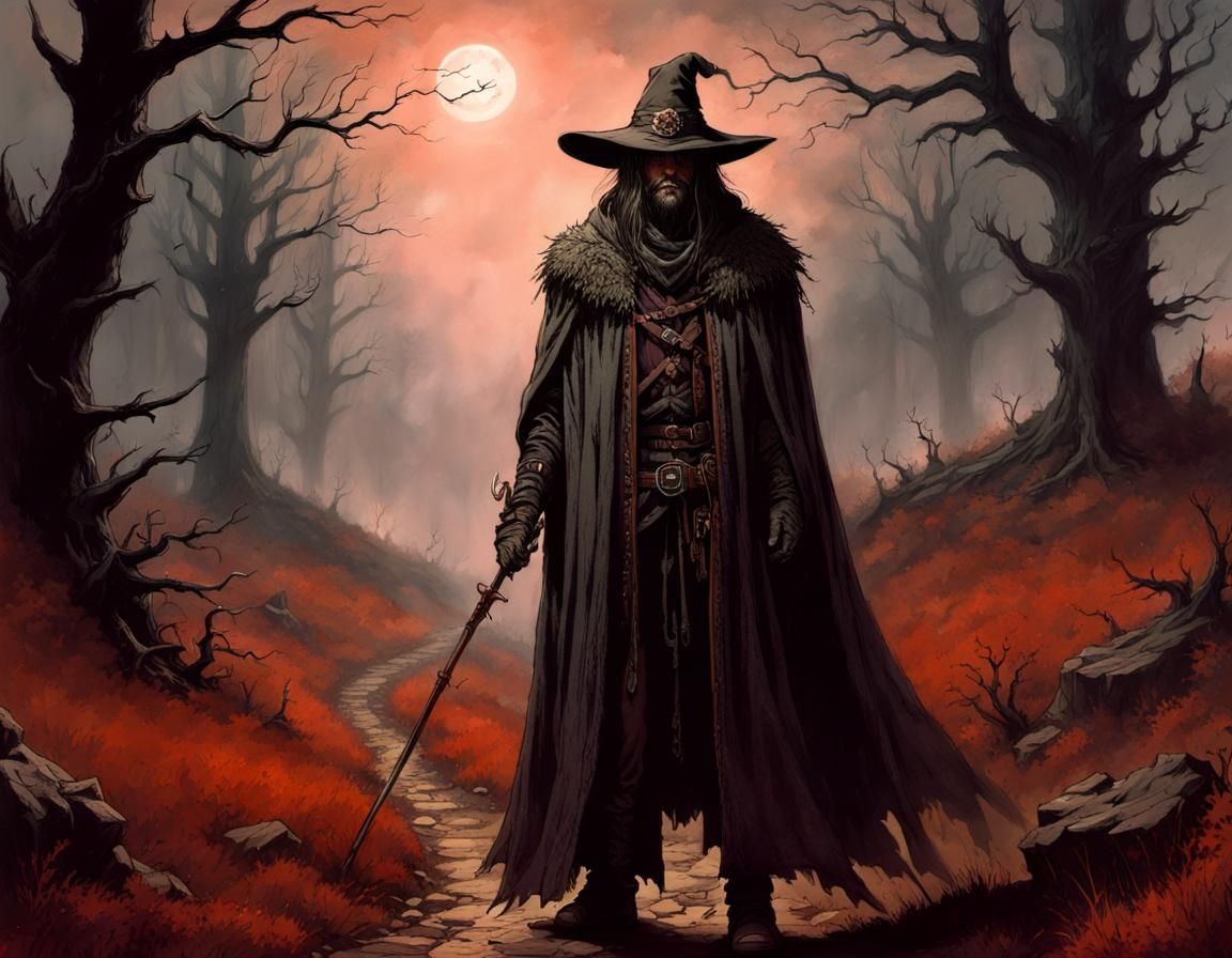 Fantasy Wanderer in Wild, Savage Landscape