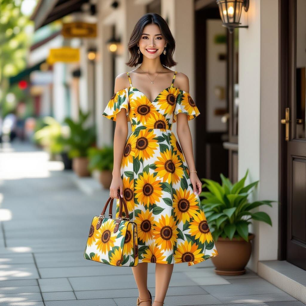 Thailandese Woman in Sunflower Dress with Matching Accessori...