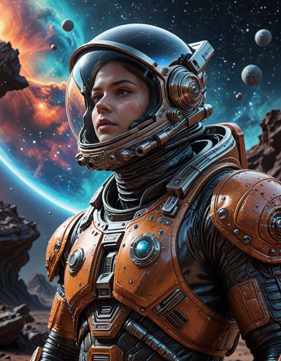 Astronaut Gazing at Nebula on Alien Planet