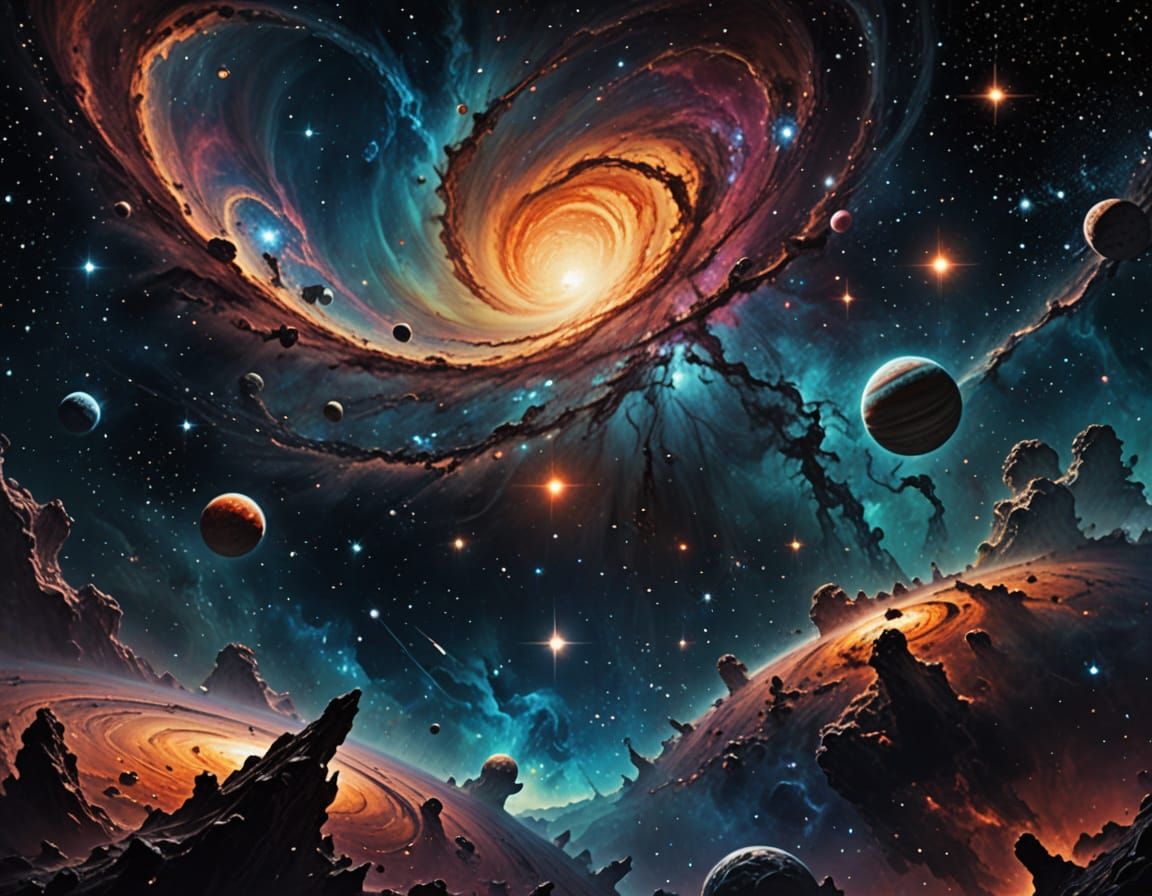 Cosmic Surrealism Galaxy in Deep Space