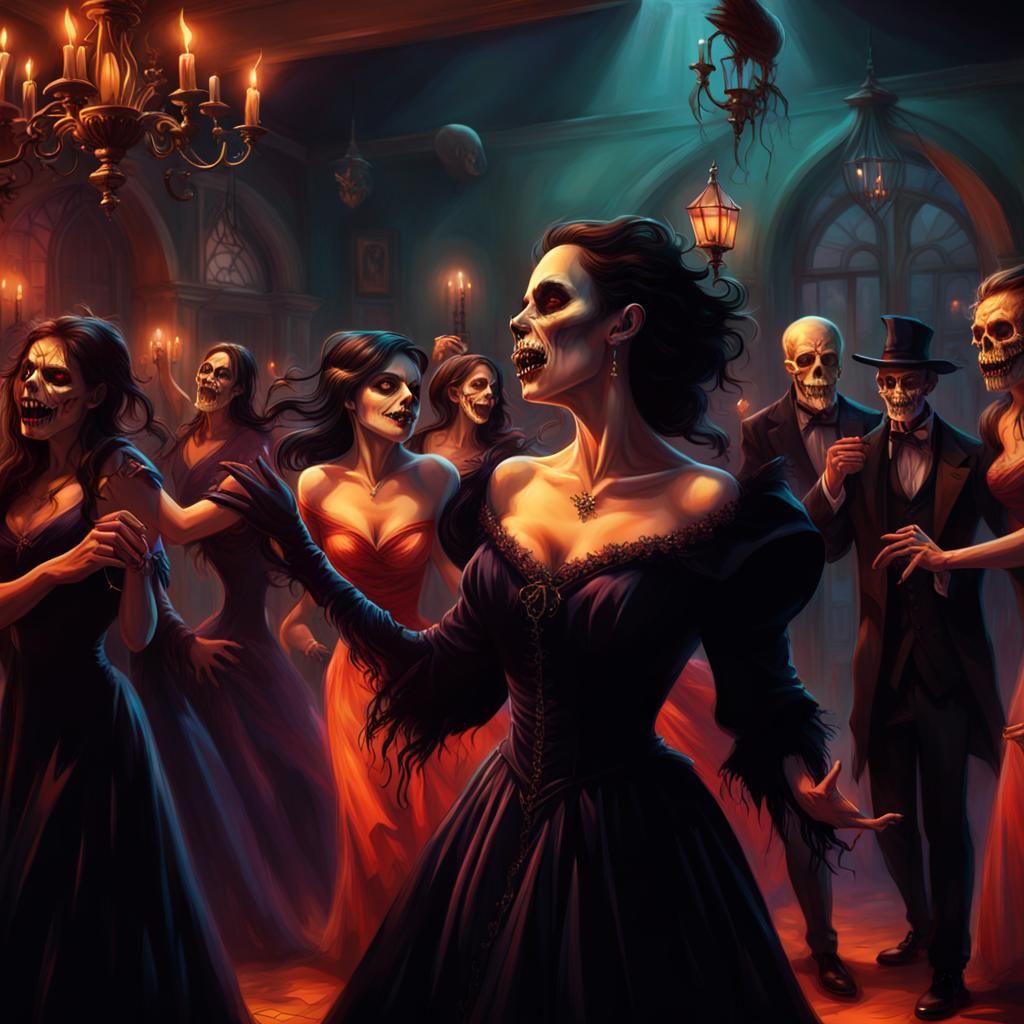 Halloween Ball with Dancing Ghouls and Vampires