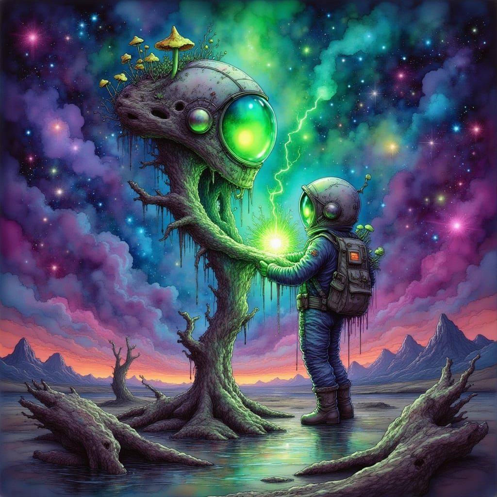 lone astronaut basking in the energy of Green Lantern's powe...