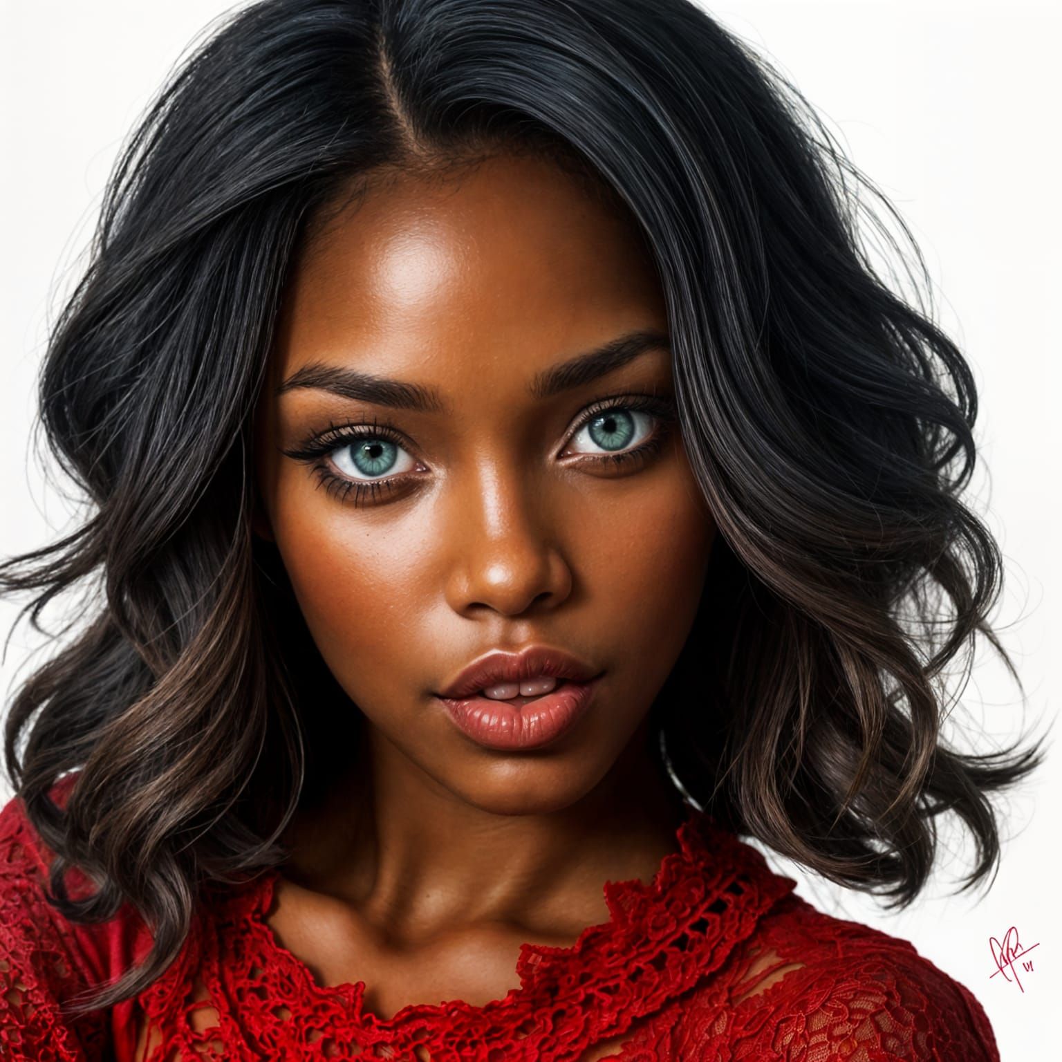 Beautiful Woman with Turquoise Eyes, Realistic Portrait