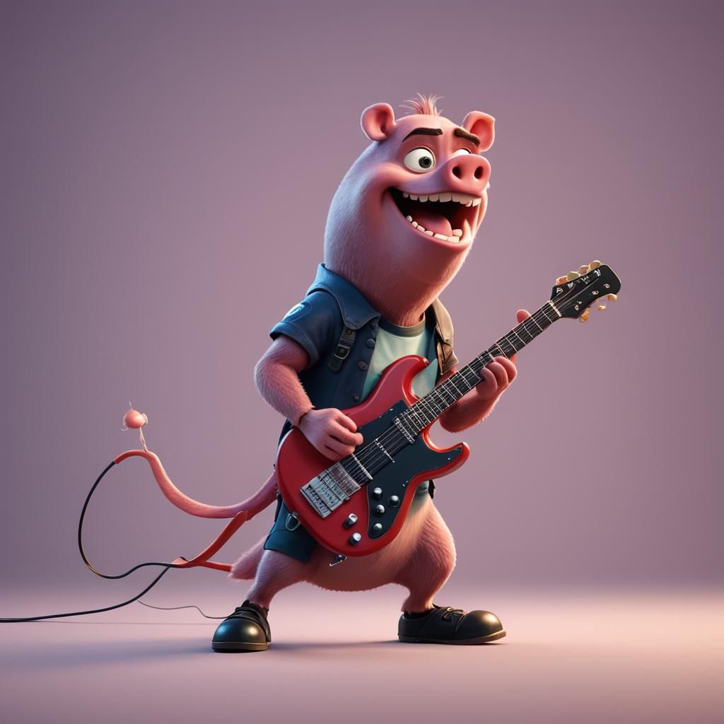 Ham Plays Guitar: 3D Digital Art