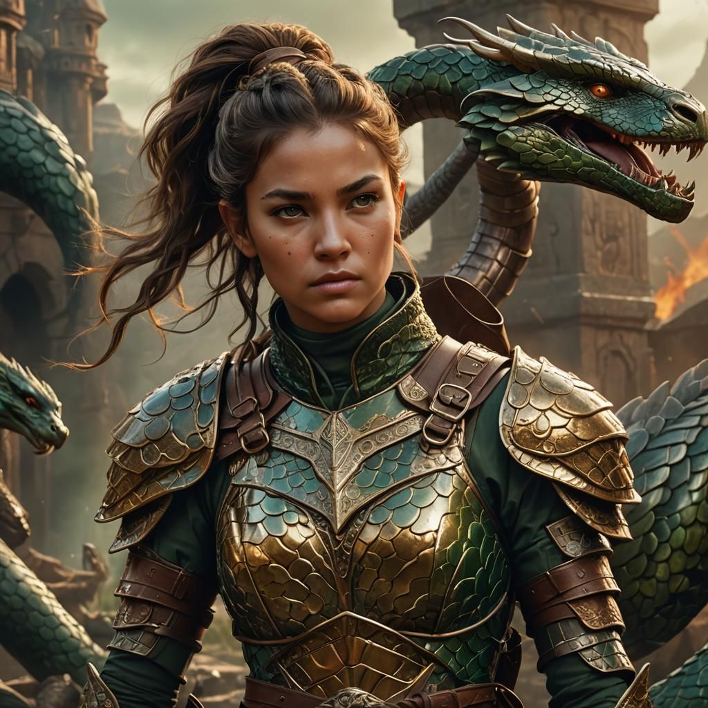 Viper Coiled Warrior in Detailed Fantasy Armor