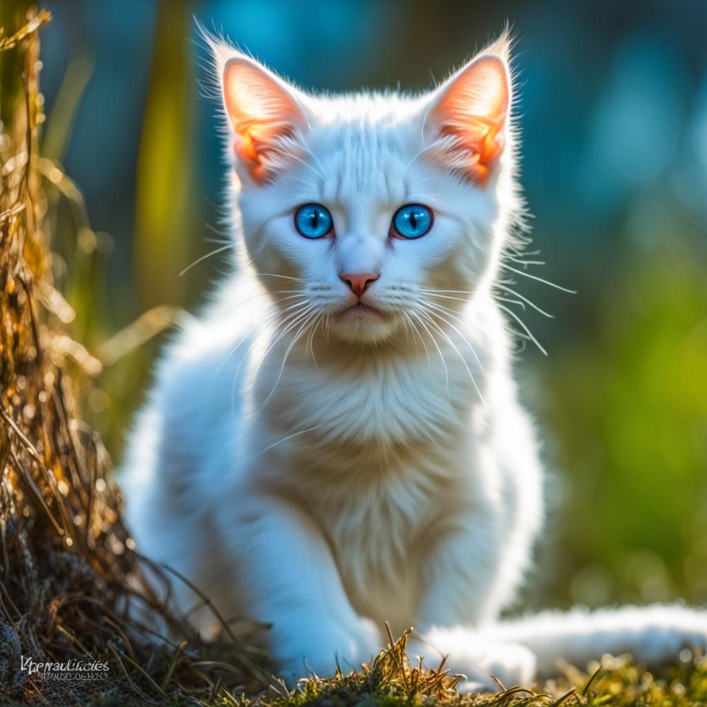 Bioluminescent Kitten in Surreal Natural Setting