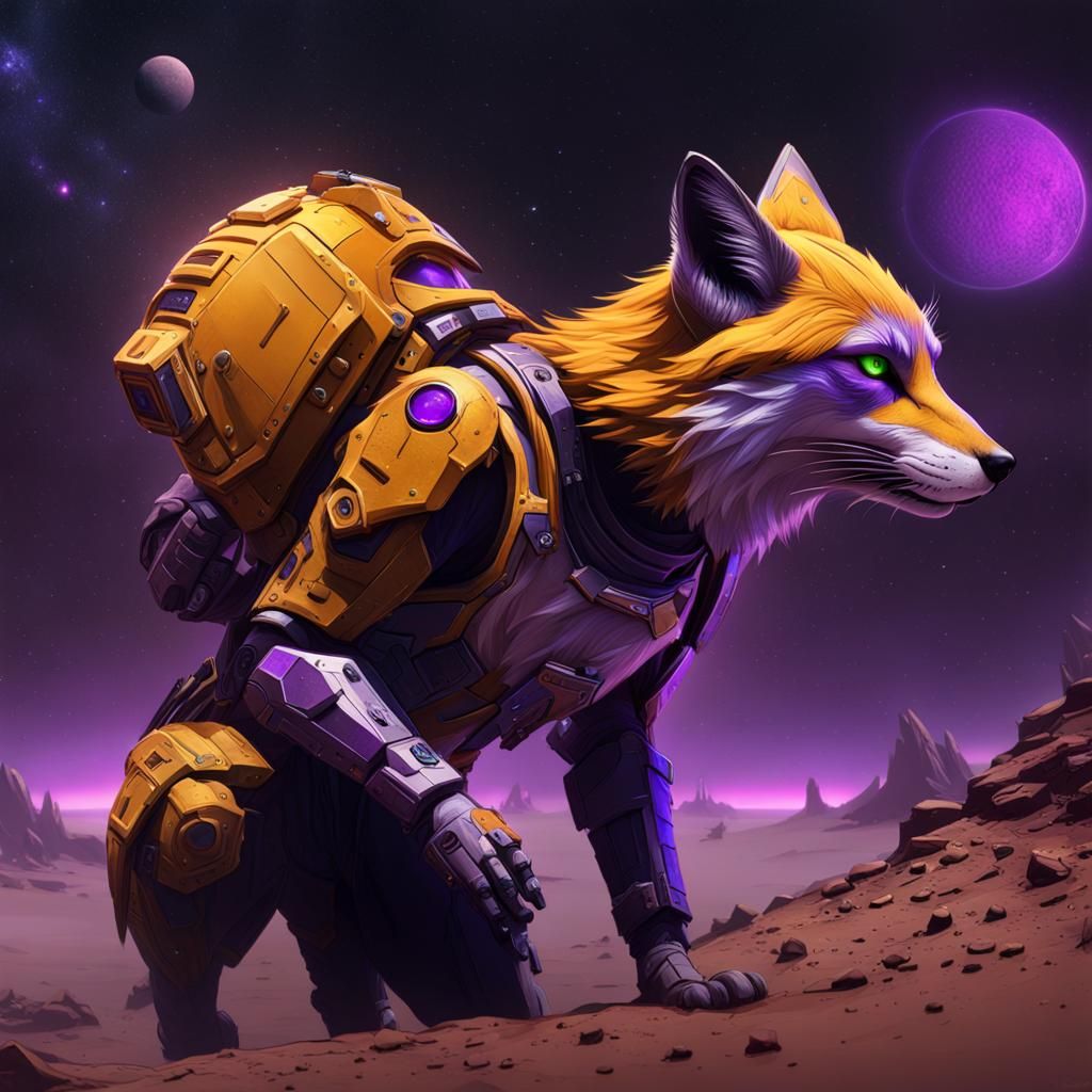 Space Fox on Mars in Dark Fantasy Style