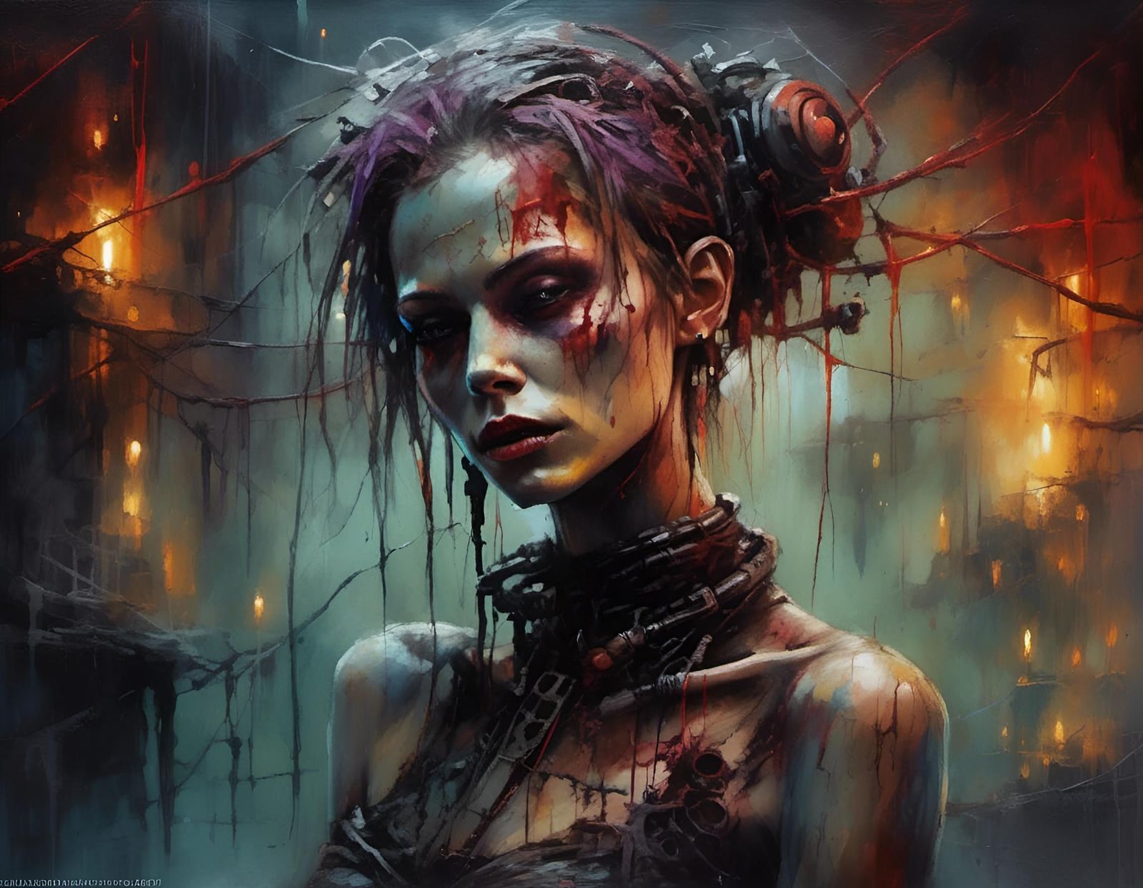 Cyberpunk Zombie Woman in Dystopian Wasteland