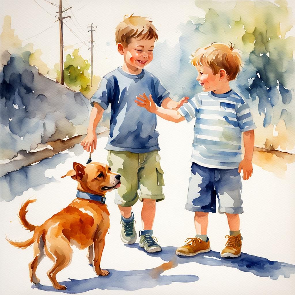 Dog High-Five: Watercolor Painting of Boy and Dog