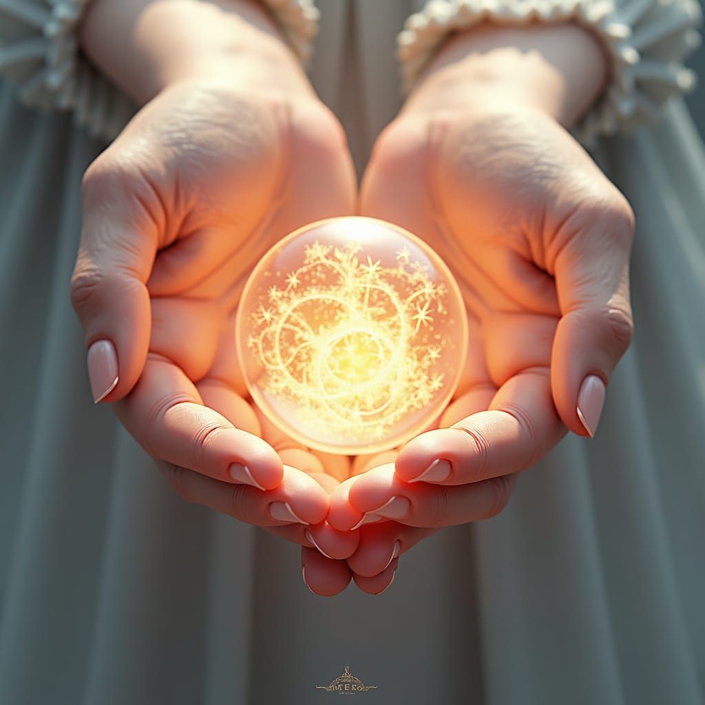 Glowing Orb Held in Intricate Hands: Anime Art