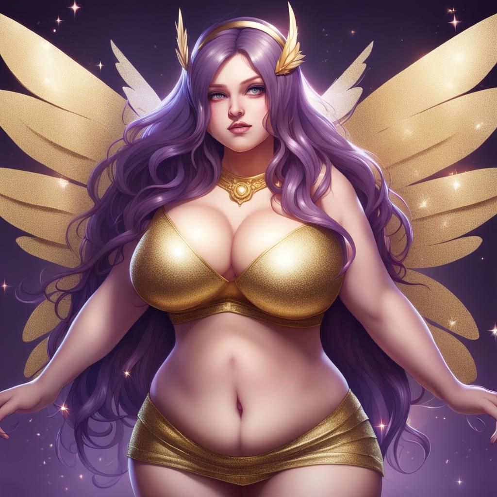 Curvy Fairy with Gold Wings Digital Art
