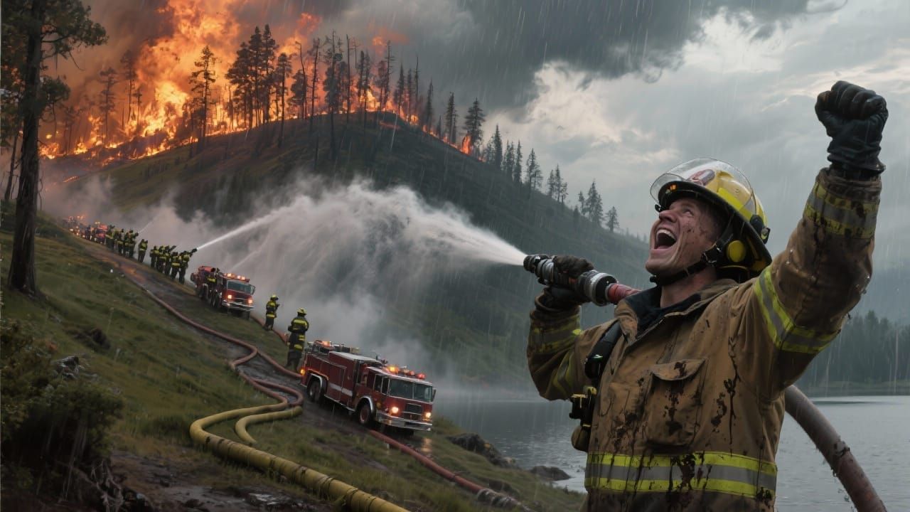 Firefighters Cheer as Rain Quenches Forest Blaze