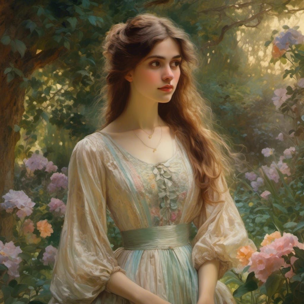 Victorian Woman in Silk Dress: An Oil Painting Portrait