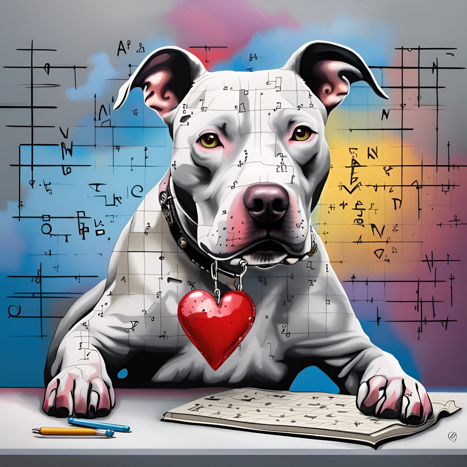 Hyperrealistic Pitbull XL with Graffiti Heart