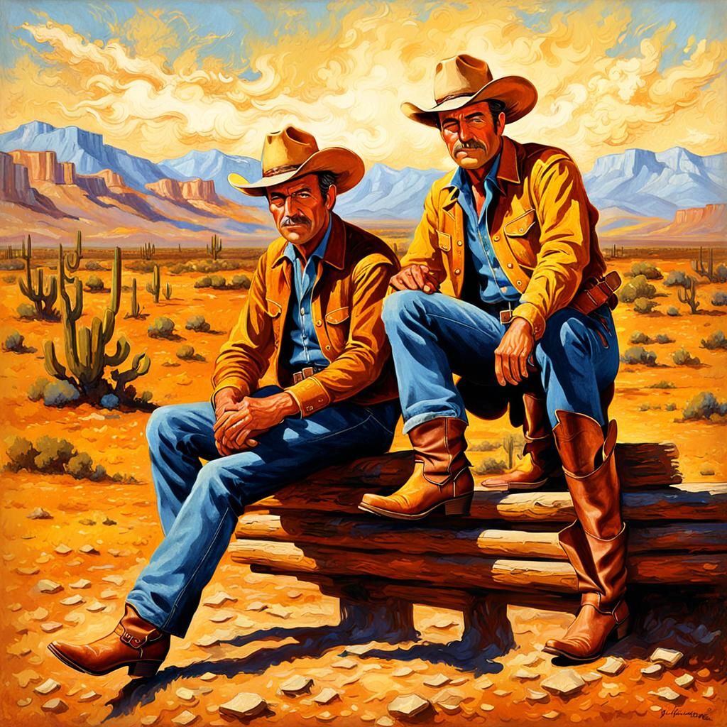 Classic Western Book Cover Art with Cowboys