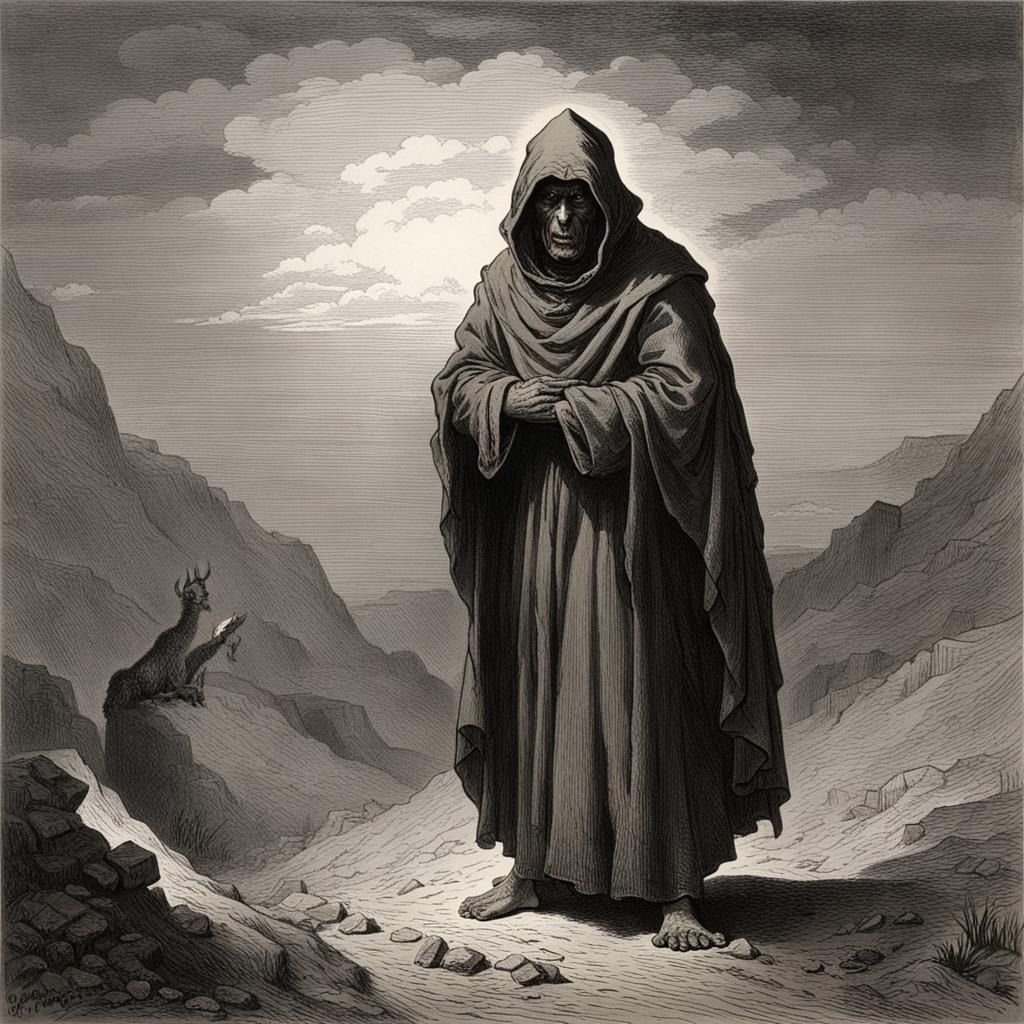 Monk in Hooded Robe, Gothic Horror Style