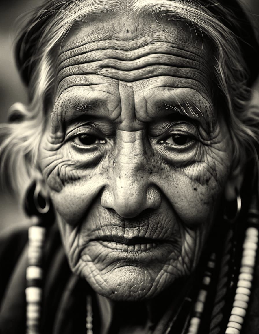 Weathered Native American Matriarch Portrait