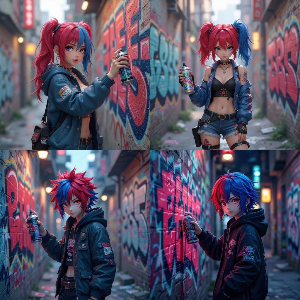 Anime Character Spray Painting in Alleyway